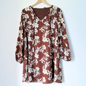 Brown and Cream Floral Mini Shift Dress